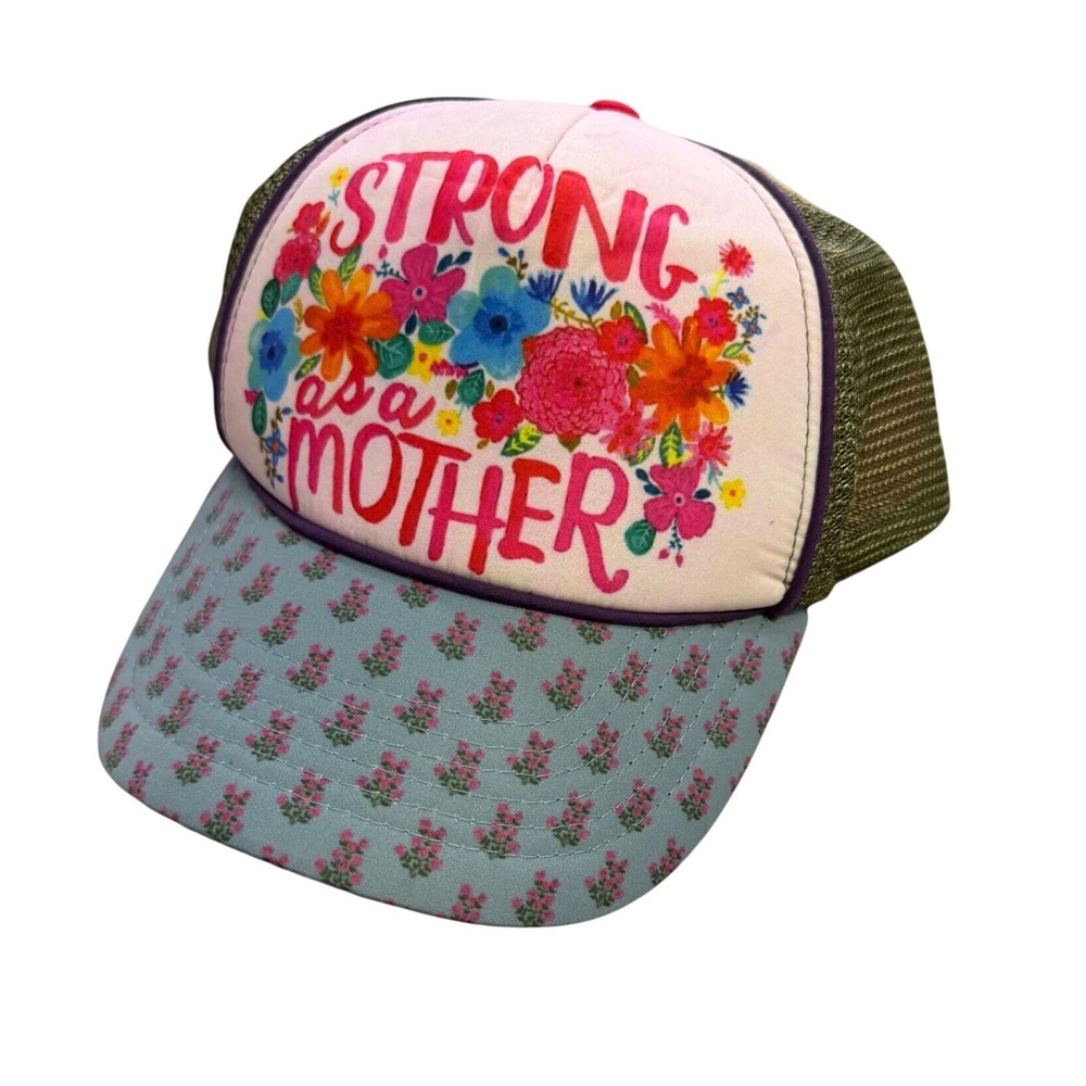 Natural Life Strong As A Mother Floral Trucker Hat NEW Pink Olive Green Snapback